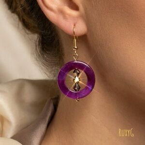 Elegant Purple and Gold Drop Earrings